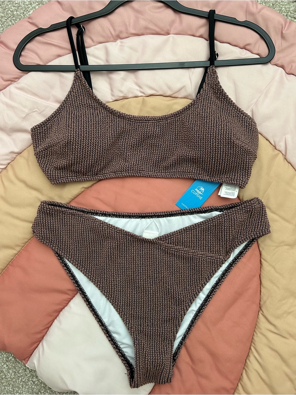 Cupshe Mauve Brown Ribbed Two-Piece Bikini Set